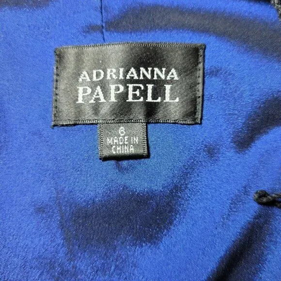 Adrianna Papell Cocktail Dress Size 6 Blue Lining Black Overlay Mesh Tiered - Picture 5 of 9